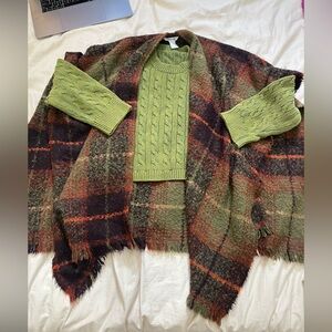 Plaid Fringe Pancho